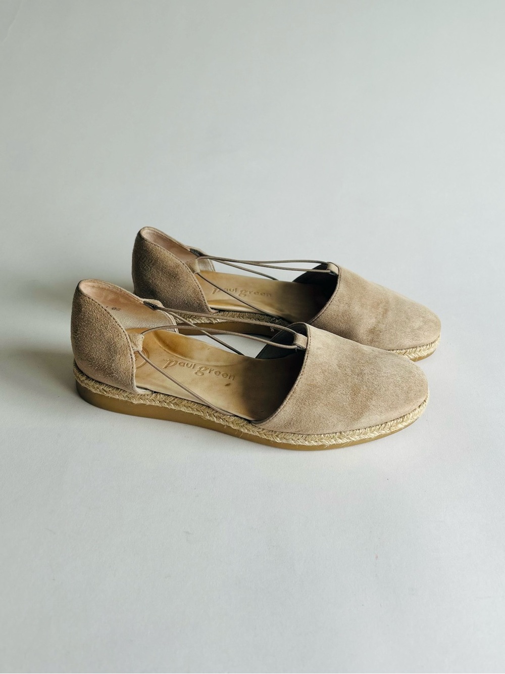 Paul Green Beige Suede Genuine Leather Espadrille Rubber Outsole Flats size US 6